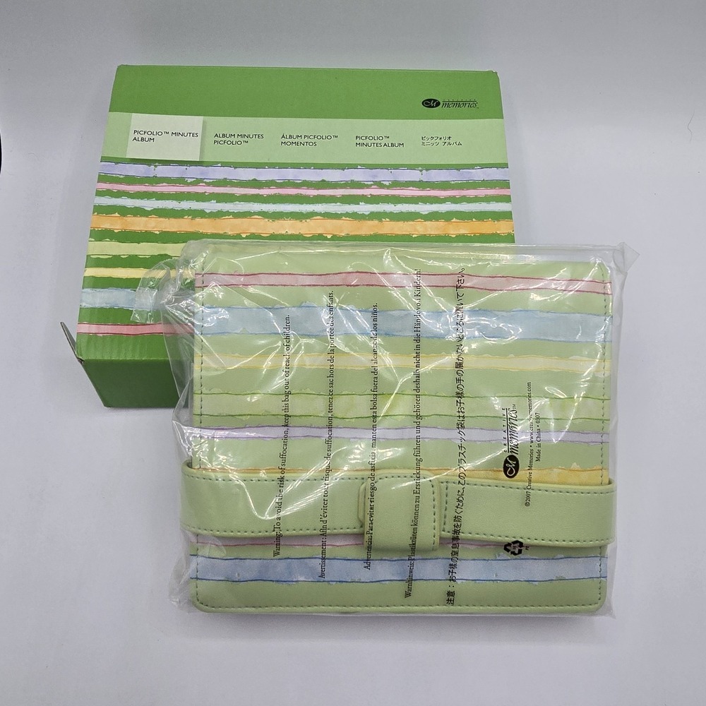 New Creative Memories Picfolio Minutes Picture Photo Album Green Striped Vtg